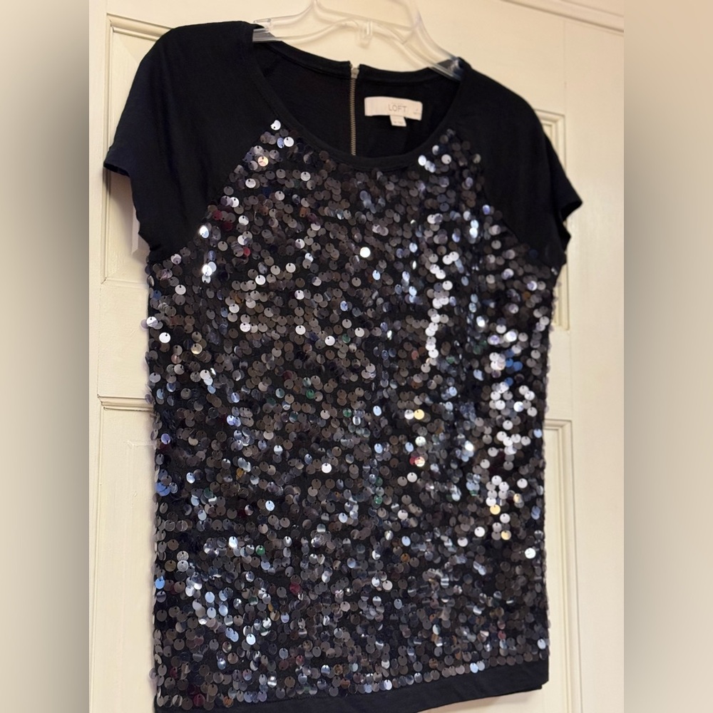 LOFT Short Sleeve Top with Shimmering Sequins